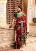Maroon & Green Heavy Soft Silk Wedding Saree with Swastik & Kalash Embroidery – Kalash Collection