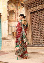 Maroon & Green Heavy Soft Silk Wedding Saree with Swastik & Kalash Embroidery – Kalash Collection
