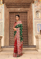Maroon Heavy Soft Silk Wedding Saree with Green Embroidered Border – Kalash Collection