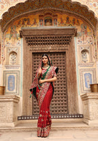 Maroon Heavy Soft Silk Wedding Saree with Green Embroidered Border – Kalash Collection
