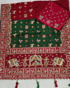 Maroon Heavy Soft Silk Wedding Saree with Green Embroidered Border – Kalash Collection