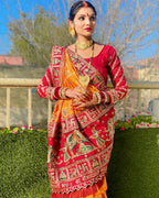 "Sada Saubhagyavati" Orange Yellow & Maroon Soft Silk Saree with Royal Doli & Elephant Pallu