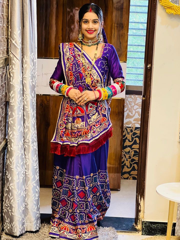 Royal Purple Heavy Soft Silk Saree with "Shubh Laabh" Embroidery & Designer Blouse