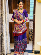 Royal Purple Heavy Soft Silk Saree with "Shubh Laabh" Embroidery & Designer Blouse