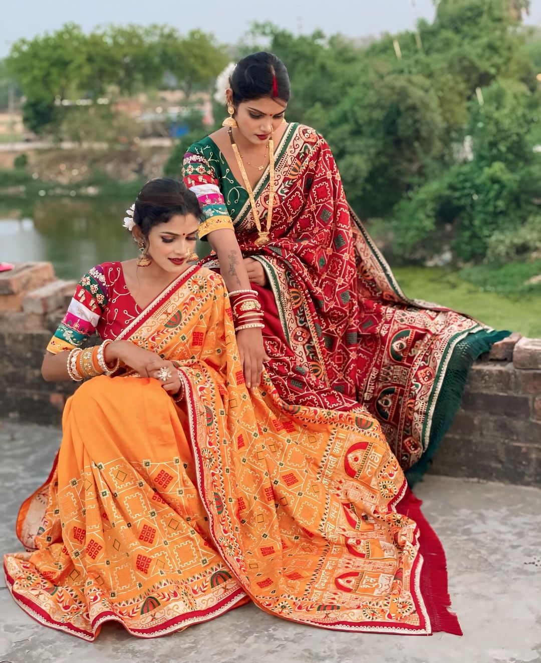 Elegant Crimson Maroon Heavy Soft Silk Saree with "Shubh Laabh" Embroidery & Bottle Green Designer Blouse