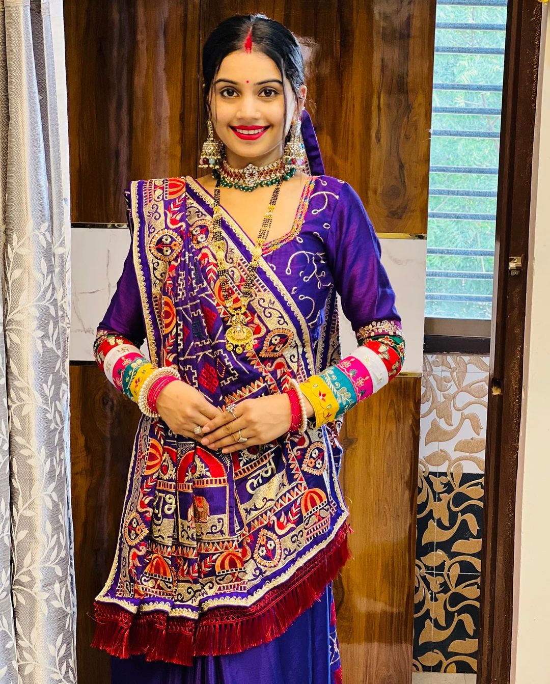 Royal Purple Heavy Soft Silk Saree with "Shubh Laabh" Embroidery & Designer Blouse