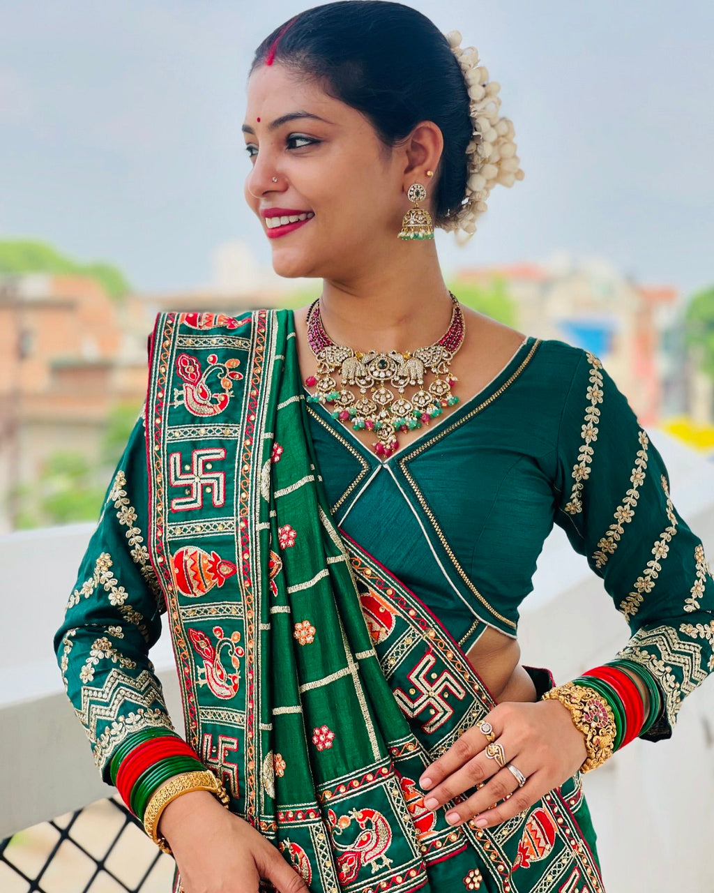Emerald Green "Sada Saubhagyavati" Soft Silk Saree with Royal Doli Pallu