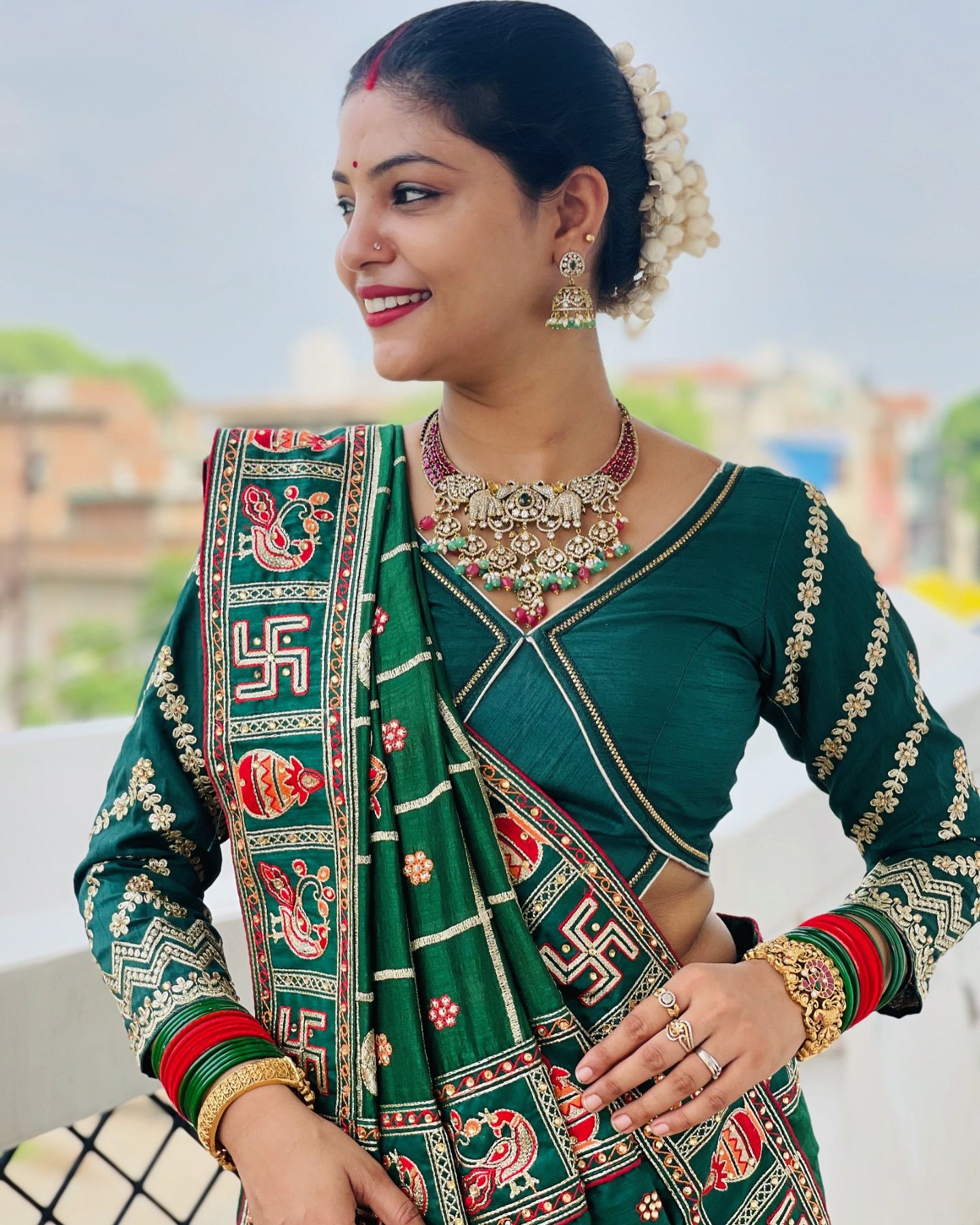 Emerald Green "Sada Saubhagyavati" Soft Silk Saree with Royal Doli Pallu