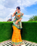 Orange Yellow & Green "Sada Saubhagyavati" Soft Silk Saree with Royal Doli Pallu