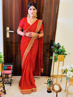 Premium Pure Viscose Red Gharchola Saree – Sada Saubhagyavati Bhava Collection