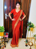 Premium Pure Viscose Red Gharchola Saree – Sada Saubhagyavati Bhava Collection