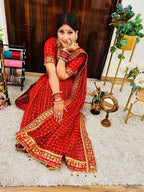 Premium Pure Viscose Red Gharchola Saree – Sada Saubhagyavati Bhava Collection