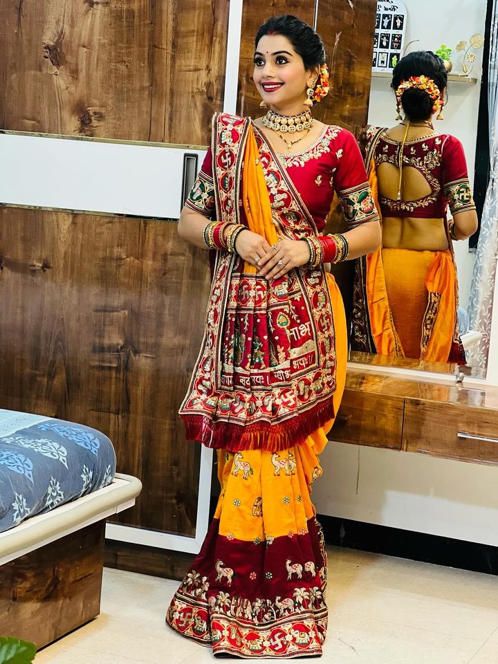 Premium Orange Yellow & Maroon Colour Panetar Patola Silk Saree – Shubh Laabh 2 Wedding Collection