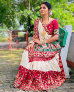 Off White Maroon & Green Traditional Premium Wedding Panetar Patola Saree – Shubh Laabh 2