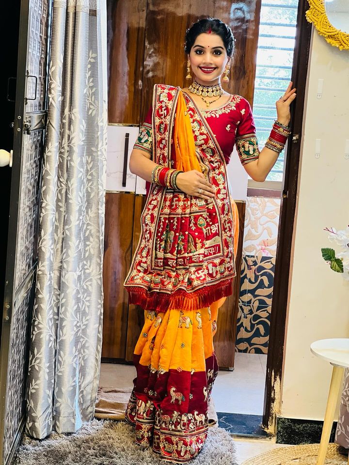 Premium Orange Yellow & Maroon Colour Panetar Patola Silk Saree – Shubh Laabh 2 Wedding Collection