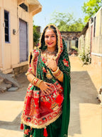 Tulsi Vat Savitri Special: Green Vichitra Silk Saree with Narrative Embroidery & Latkan Tassels