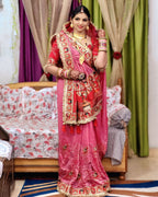Tulsi Vat Savitri Special: Pink Vichitra Silk Saree with Narrative Embroidery & Latkan Tassels