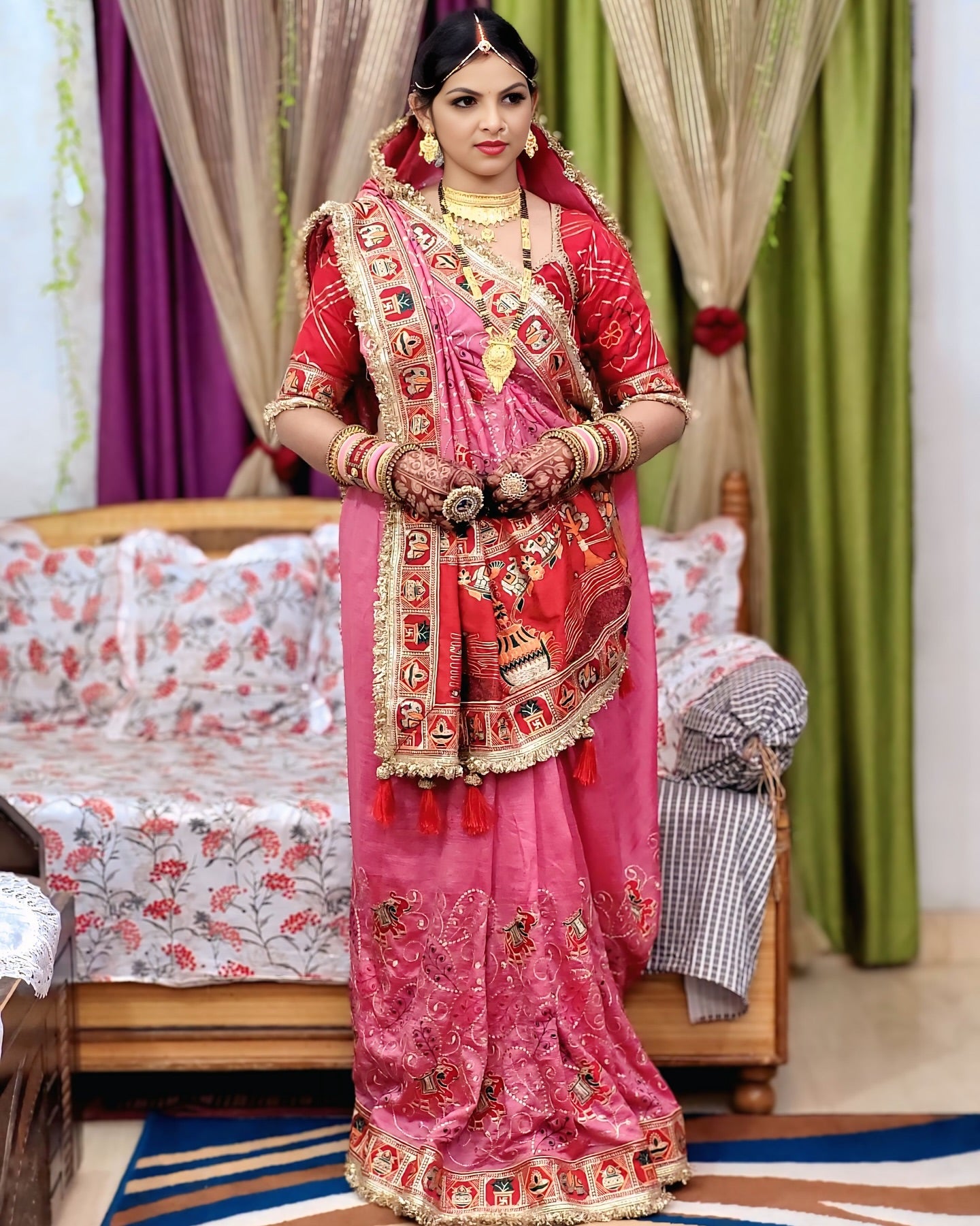Tulsi Vat Savitri Special: Pink Vichitra Silk Saree with Narrative Embroidery & Latkan Tassels