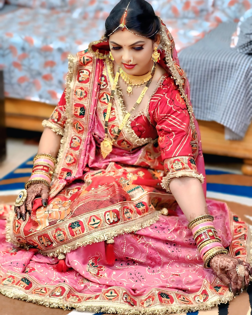Tulsi Vat Savitri Special: Pink Vichitra Silk Saree with Narrative Embroidery & Latkan Tassels