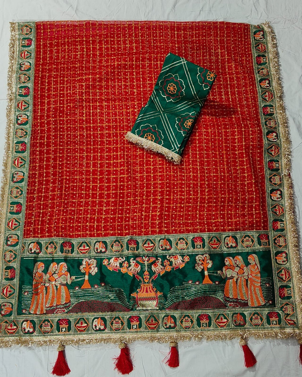 Premium Pure Viscose Red Gharchola Saree – Vat Savitri Special Edition