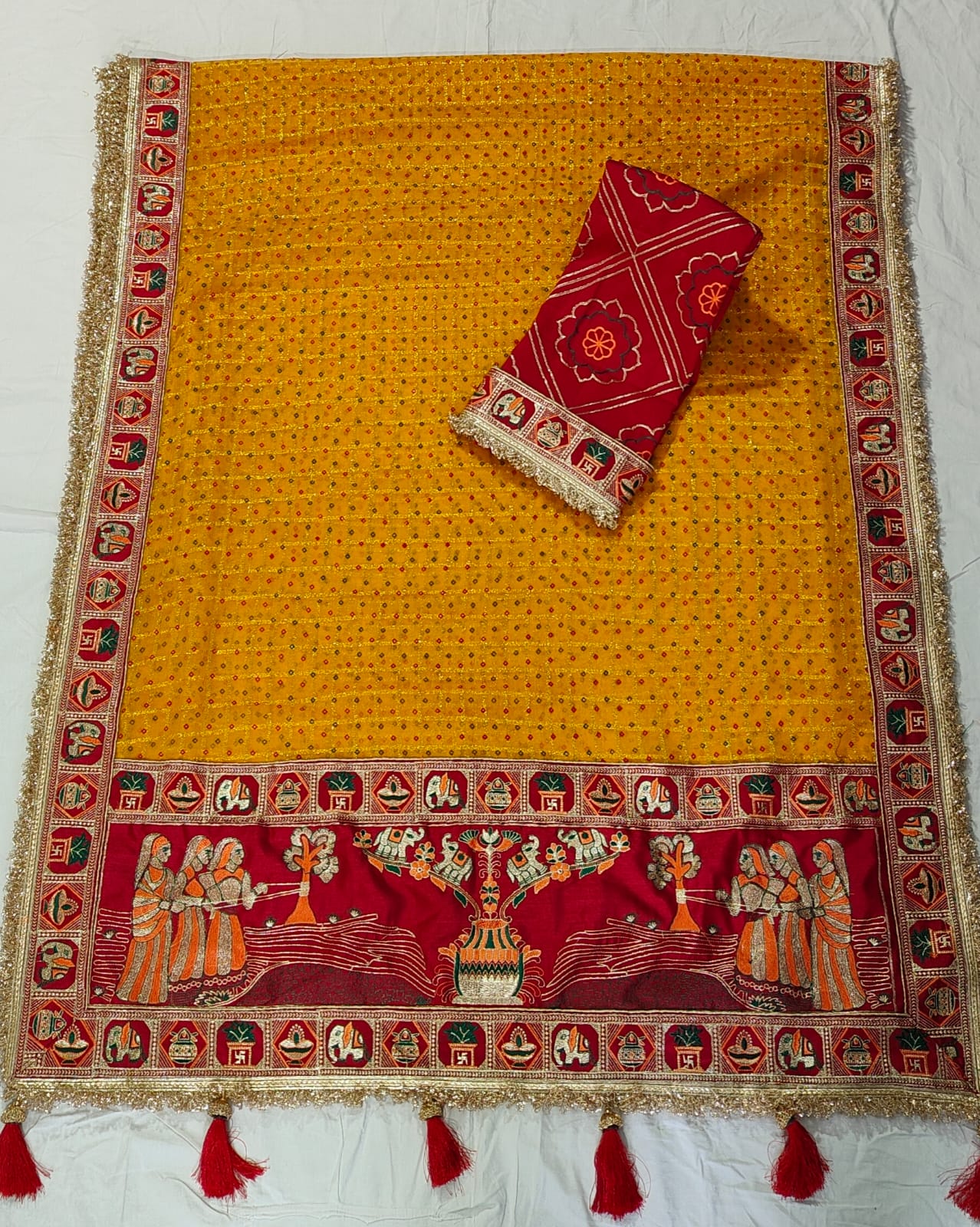 Premium Pure Viscose Yellow Gharchola Saree – Vat Savitri Special Collection