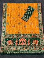 Orange Yellow & Green "Sada Saubhagyavati" Soft Silk Saree with Royal Doli Pallu
