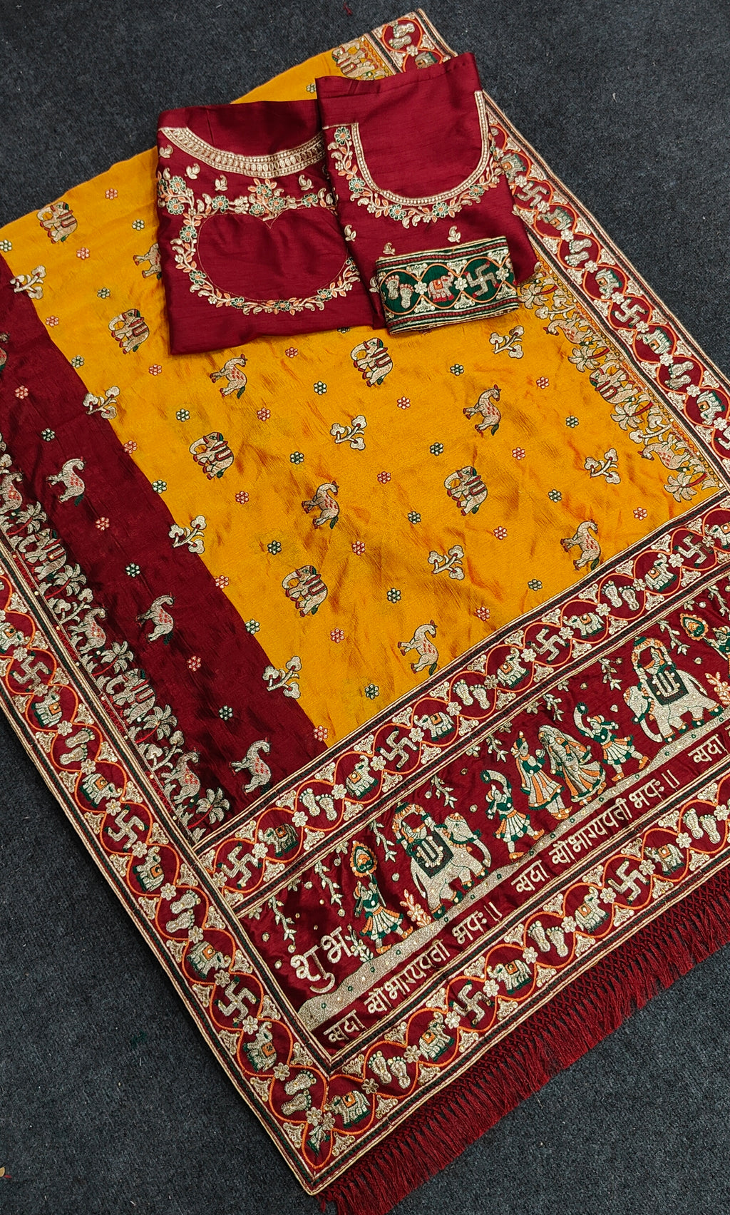 Premium Orange Yellow & Maroon Colour Panetar Patola Silk Saree – Shubh Laabh 2 Wedding Collection
