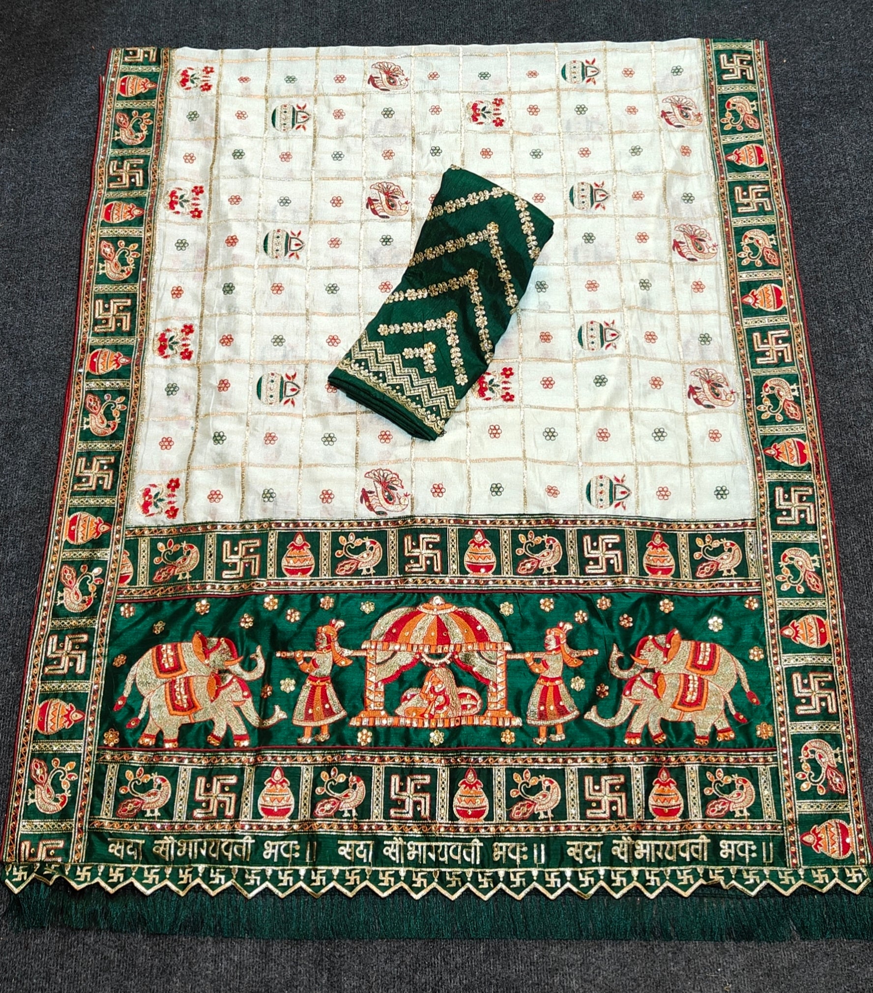 White & Green Panetar Patola Silk Saree with Royal Doli Pallu – Saubhagyavati Bhava Edition