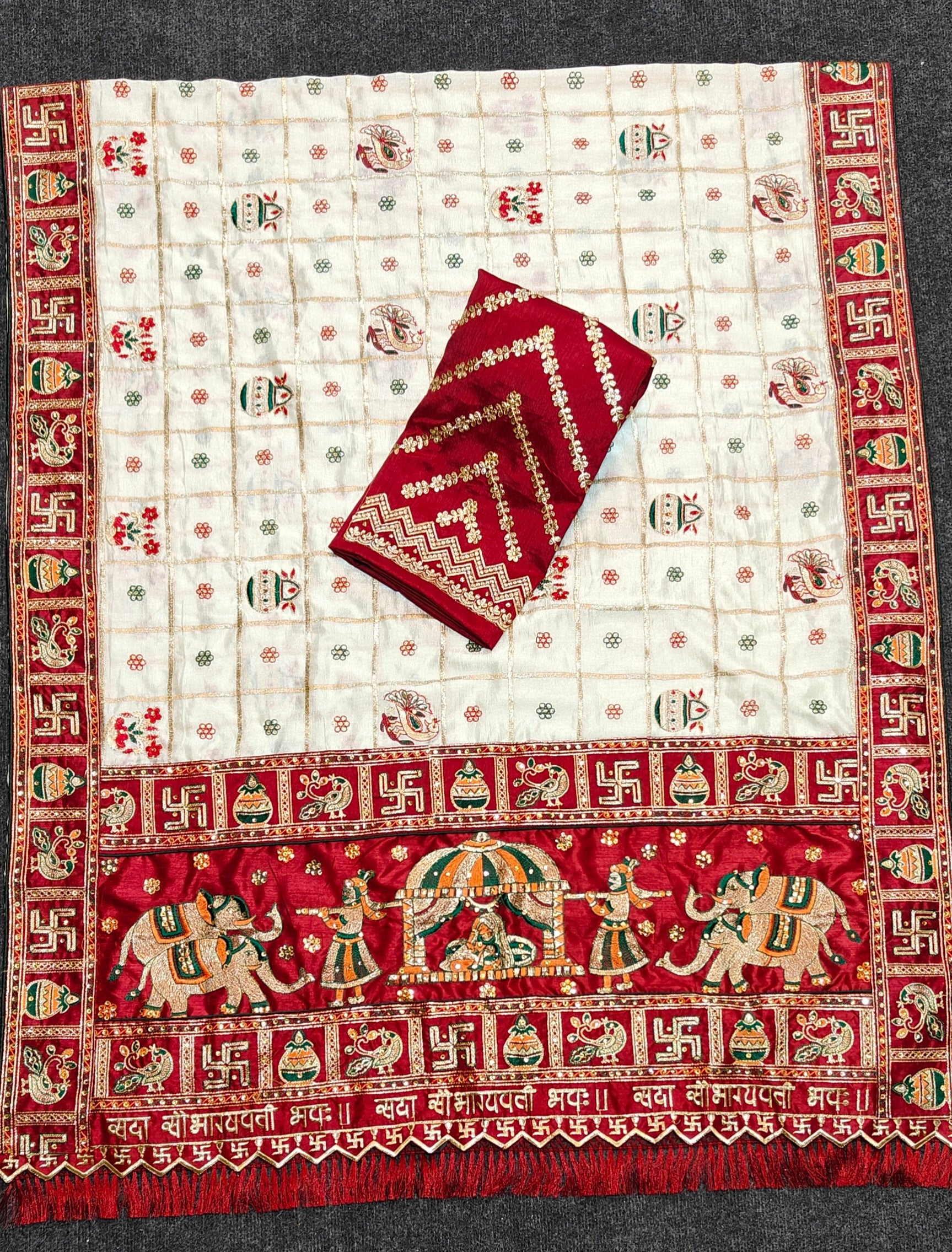 Classic White & Maroon Panetar Silk Saree with Royal Doli Pallu – Saubhagyavati Bhava Edition