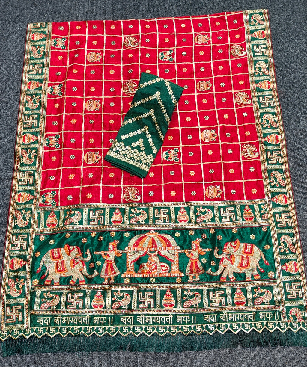 Red & Green Panetar Style Soft Silk Saree with Royal Doli Pallu – Saubhagyavati Bhava Edition