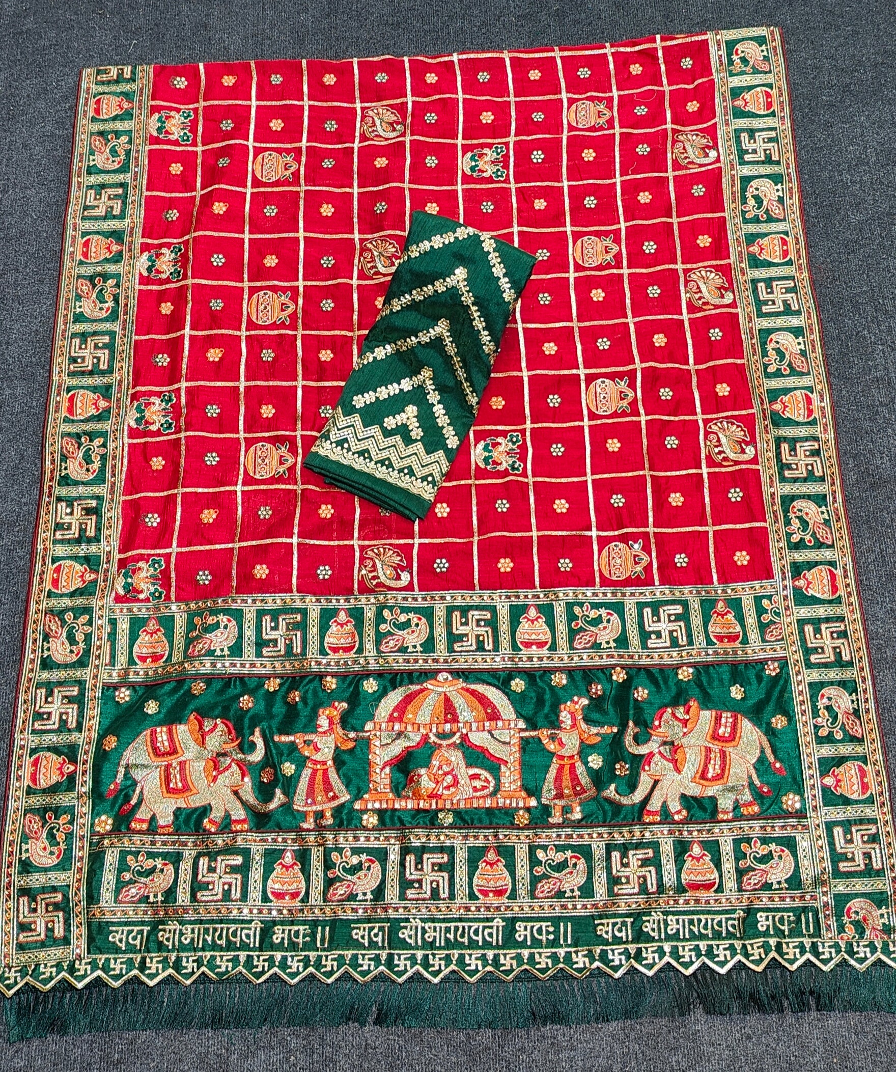 Red & Green Panetar Style Soft Silk Saree with Royal Doli Pallu – Saubhagyavati Bhava Edition