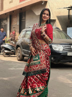 Premium Maroon & Green Traditional Wedding Panetar Patola Saree – Shubh Laabh 2