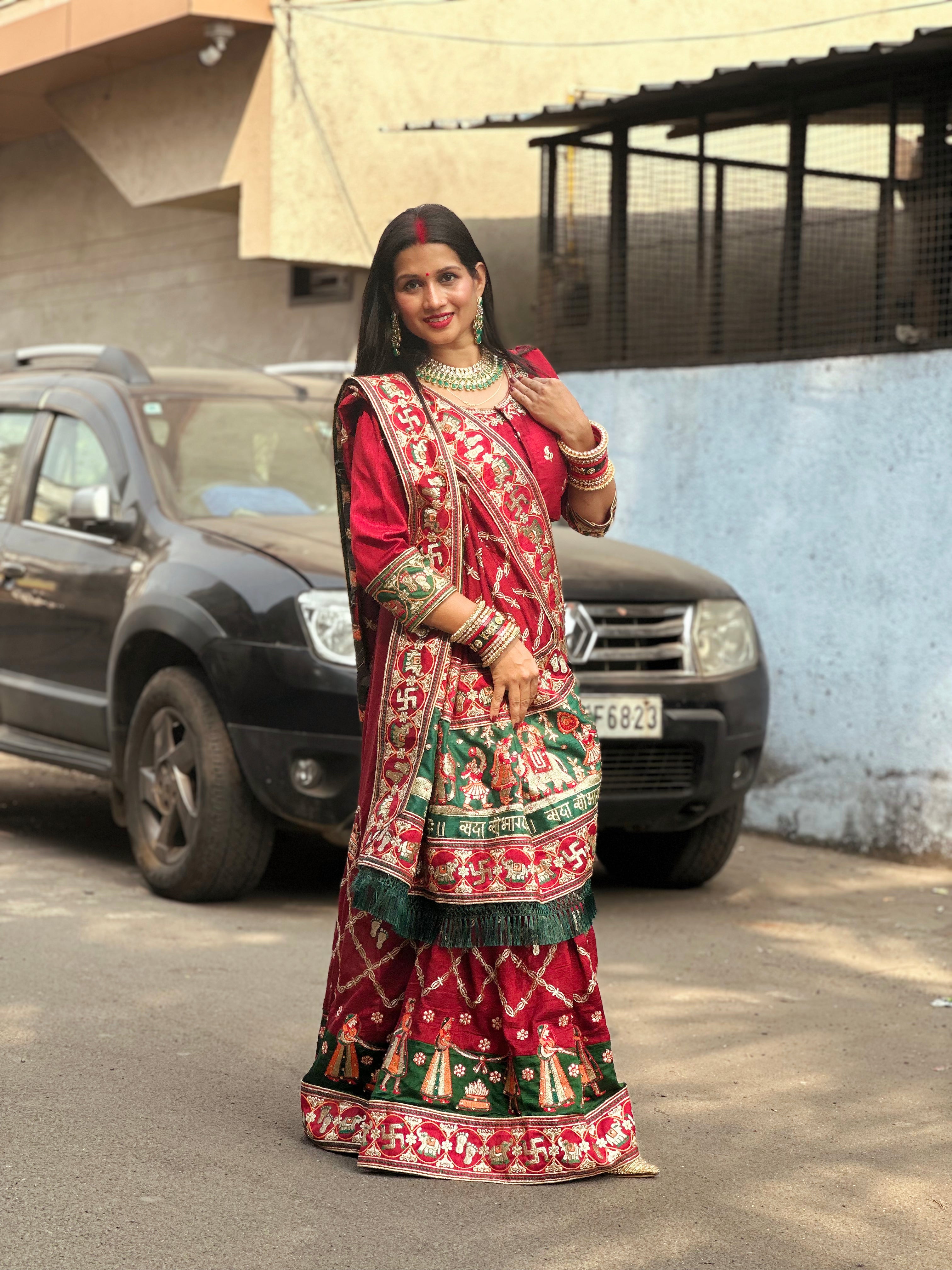 Premium Maroon & Green Traditional Wedding Panetar Patola Saree – Shubh Laabh 2