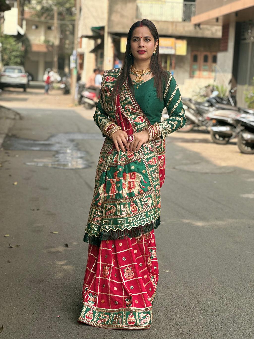 Red & Green Panetar Style Soft Silk Saree with Royal Doli Pallu – Saubhagyavati Bhava Edition