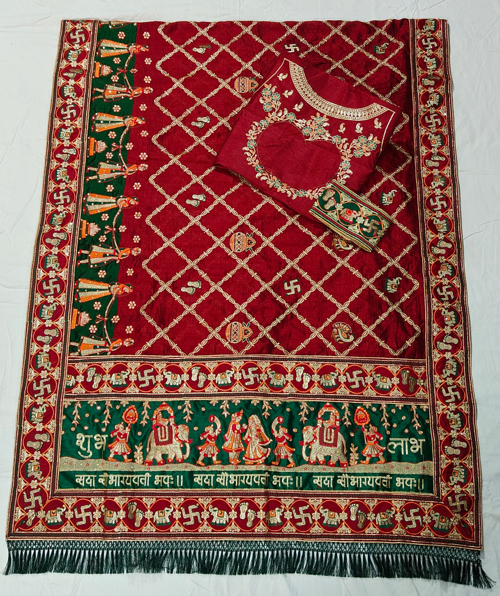 Premium Maroon & Green Traditional Wedding Panetar Patola Saree – Shubh Laabh 2
