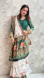 White & Green Panetar Patola Silk Saree with Royal Doli Pallu – Saubhagyavati Bhava Edition