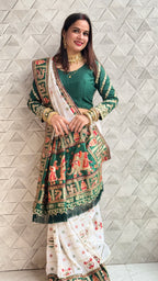 White & Green Panetar Patola Silk Saree with Royal Doli Pallu – Saubhagyavati Bhava Edition