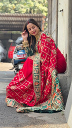 Red & Green Panetar Style Soft Silk Saree with Royal Doli Pallu – Saubhagyavati Bhava Edition