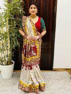 Premium Soft Silk Kusum Off White Maroon Patola Saree With Saubhagyavati Bhava Border