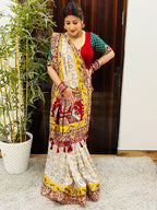 Premium Soft Silk Kusum Off White Maroon Patola Saree With Saubhagyavati Bhava Border