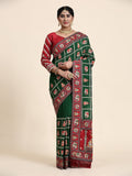 Heritage Green & Maroon Silk Blend Saree with Traditional Patola-Style Embroidery and Tassel Detail