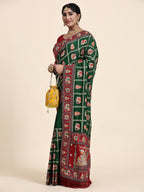 Heritage Green & Maroon Silk Blend Saree with Traditional Patola-Style Embroidery and Tassel Detail