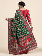 Heritage Green & Maroon Silk Blend Saree with Traditional Patola-Style Embroidery and Tassel Detail