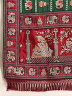 Heritage Green & Maroon Silk Blend Saree with Traditional Patola-Style Embroidery and Tassel Detail