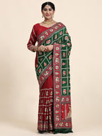 KAIRA-136 Royal Green & Maroon Silk Blend Saree with Traditional Patola Motifs and Heavy Embroidered Pallu