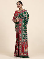 KAIRA-136 Royal Green & Maroon Silk Blend Saree with Traditional Patola Motifs and Heavy Embroidered Pallu