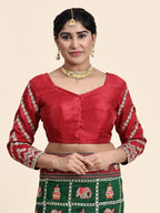 KAIRA-136 Royal Green & Maroon Silk Blend Saree with Traditional Patola Motifs and Heavy Embroidered Pallu