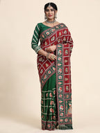 KAIRA-137 Heritage Silk Blend Saree in Royal Maroon & Emerald Green with Traditional Patola Motifs and Ornate Pallu