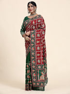 KAIRA-137 Heritage Silk Blend Saree in Royal Maroon & Emerald Green with Traditional Patola Motifs and Ornate Pallu