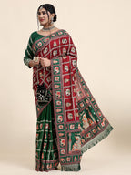 KAIRA-137 Heritage Silk Blend Saree in Royal Maroon & Emerald Green with Traditional Patola Motifs and Ornate Pallu